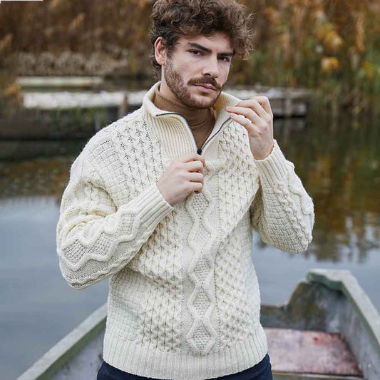 Irish Cardigan | Mens Aran Knit Half-Zip Cardigan Sweater
