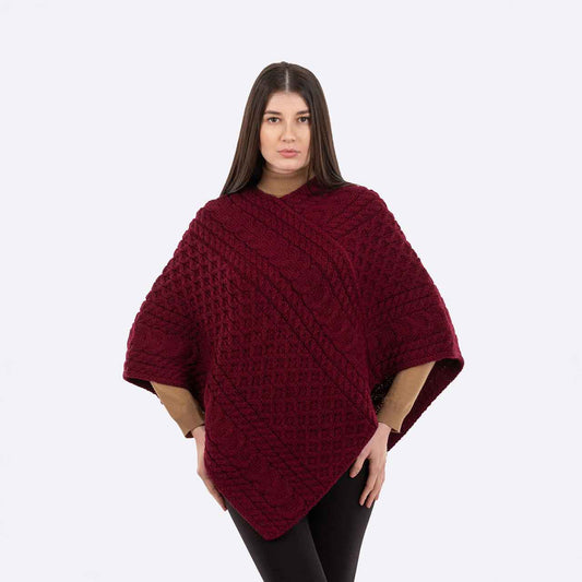 Irish Shawl | Ladies Honeycomb Cable Knit Poncho