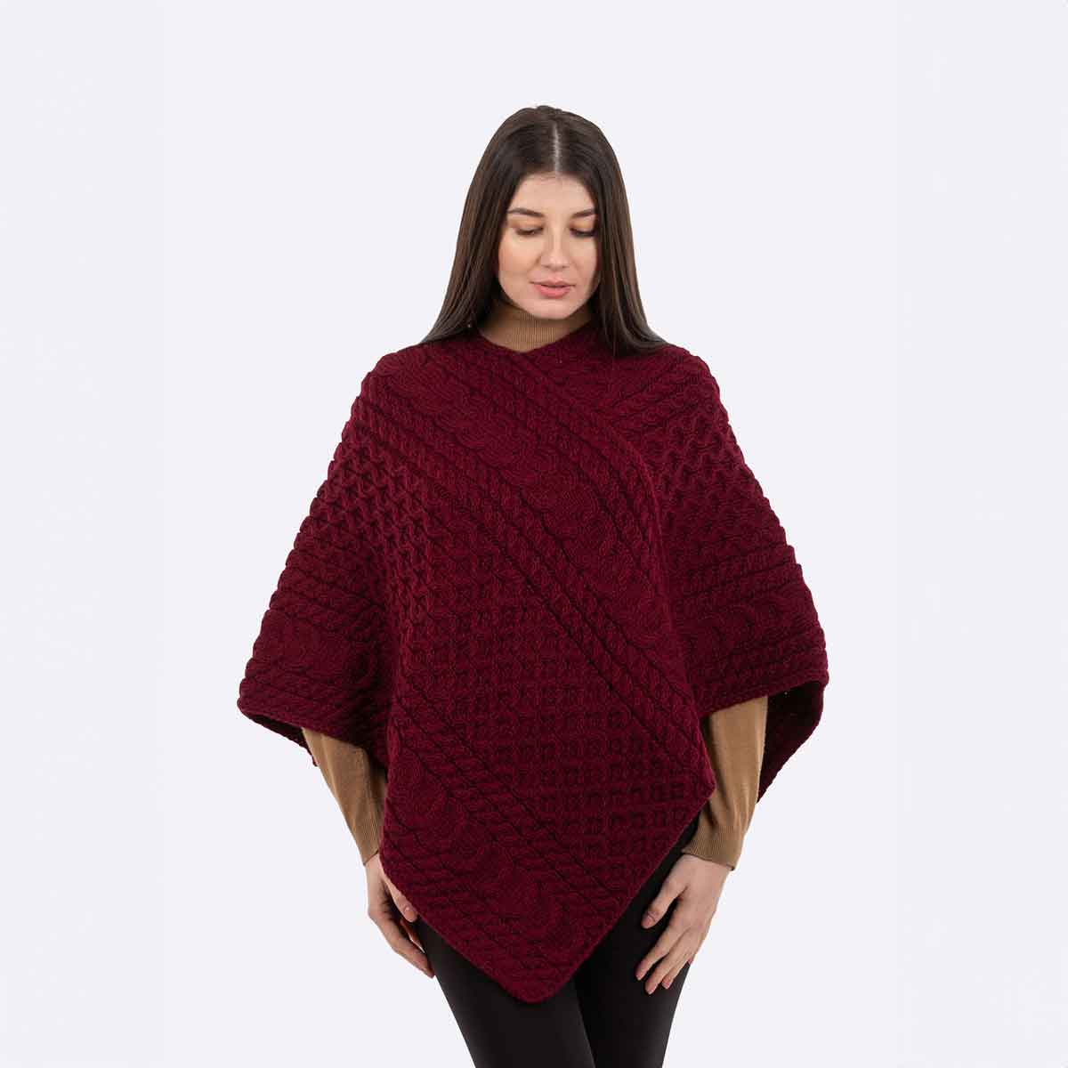 irish shawl | ladies honeycomb cable knit poncho