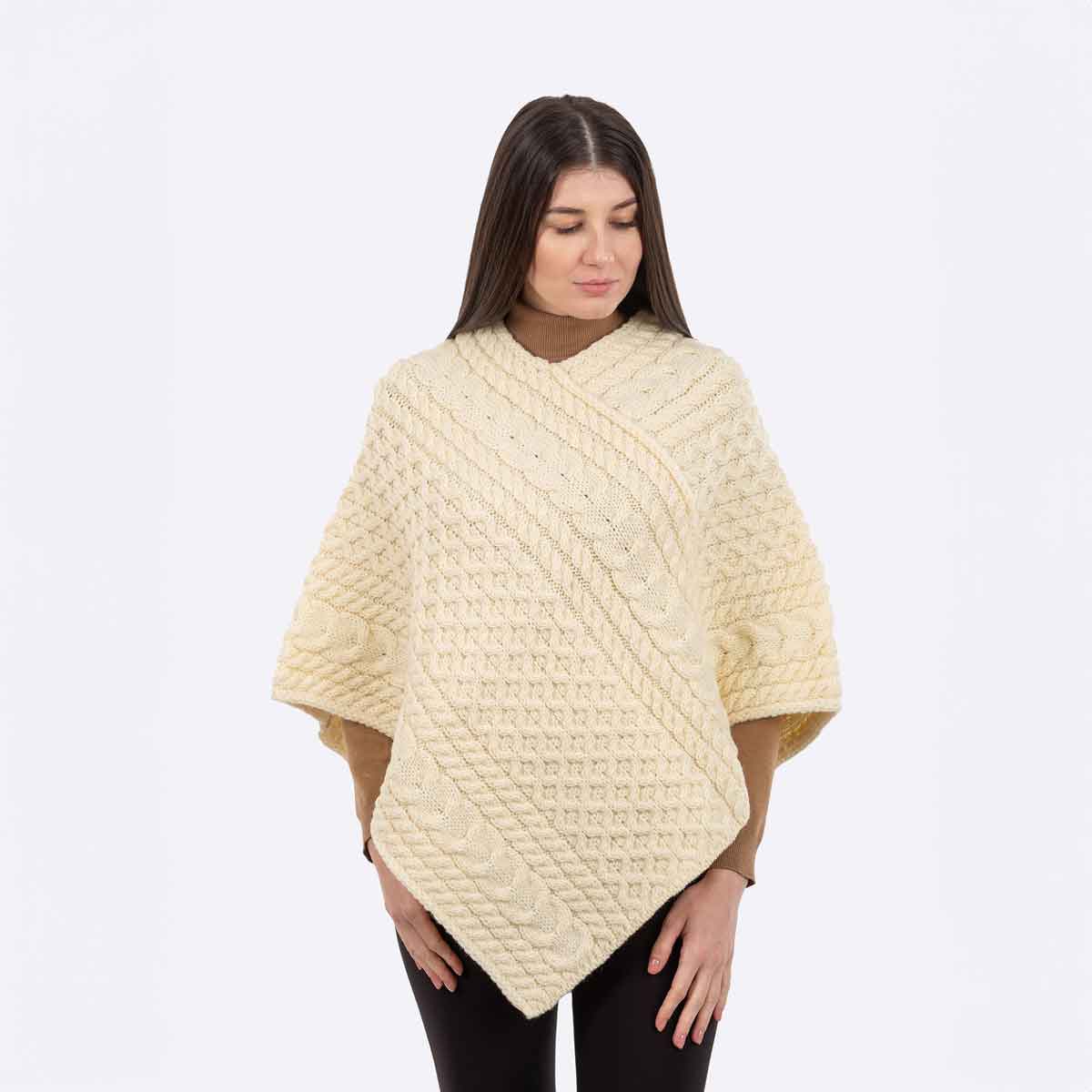 irish shawl | ladies honeycomb cable knit poncho