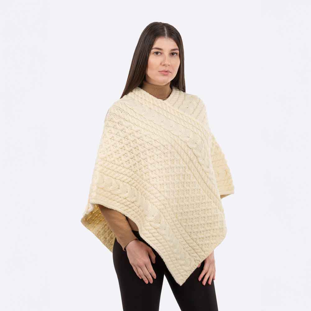 irish shawl | ladies honeycomb cable knit poncho