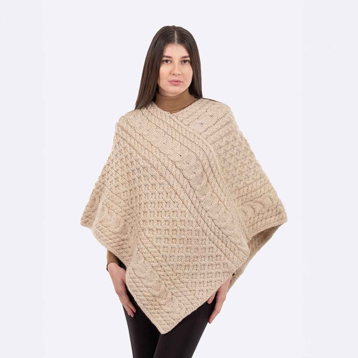 irish shawl | ladies honeycomb cable knit poncho
