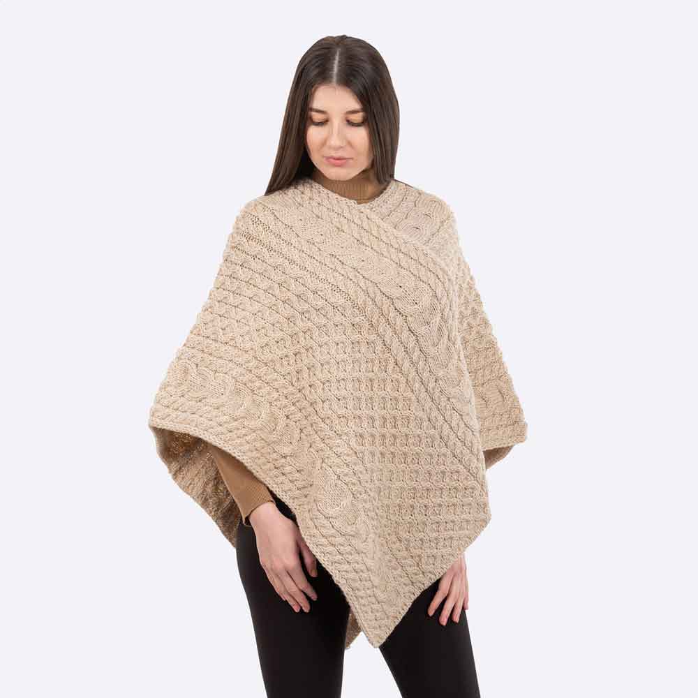 irish shawl | ladies honeycomb cable knit poncho