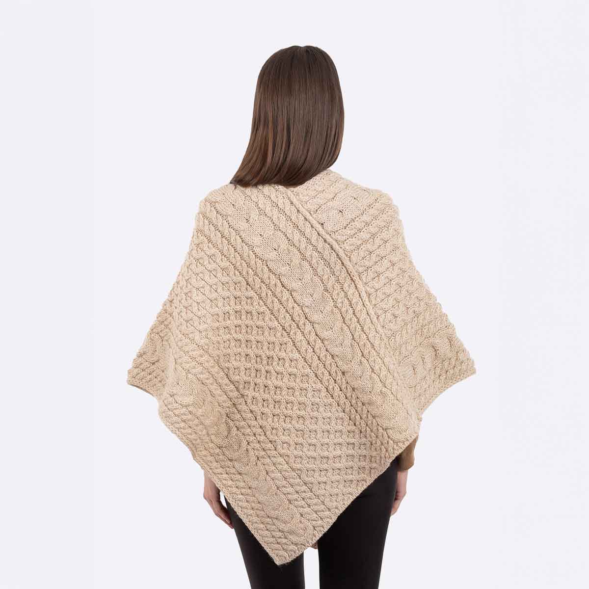 irish shawl | ladies honeycomb cable knit poncho
