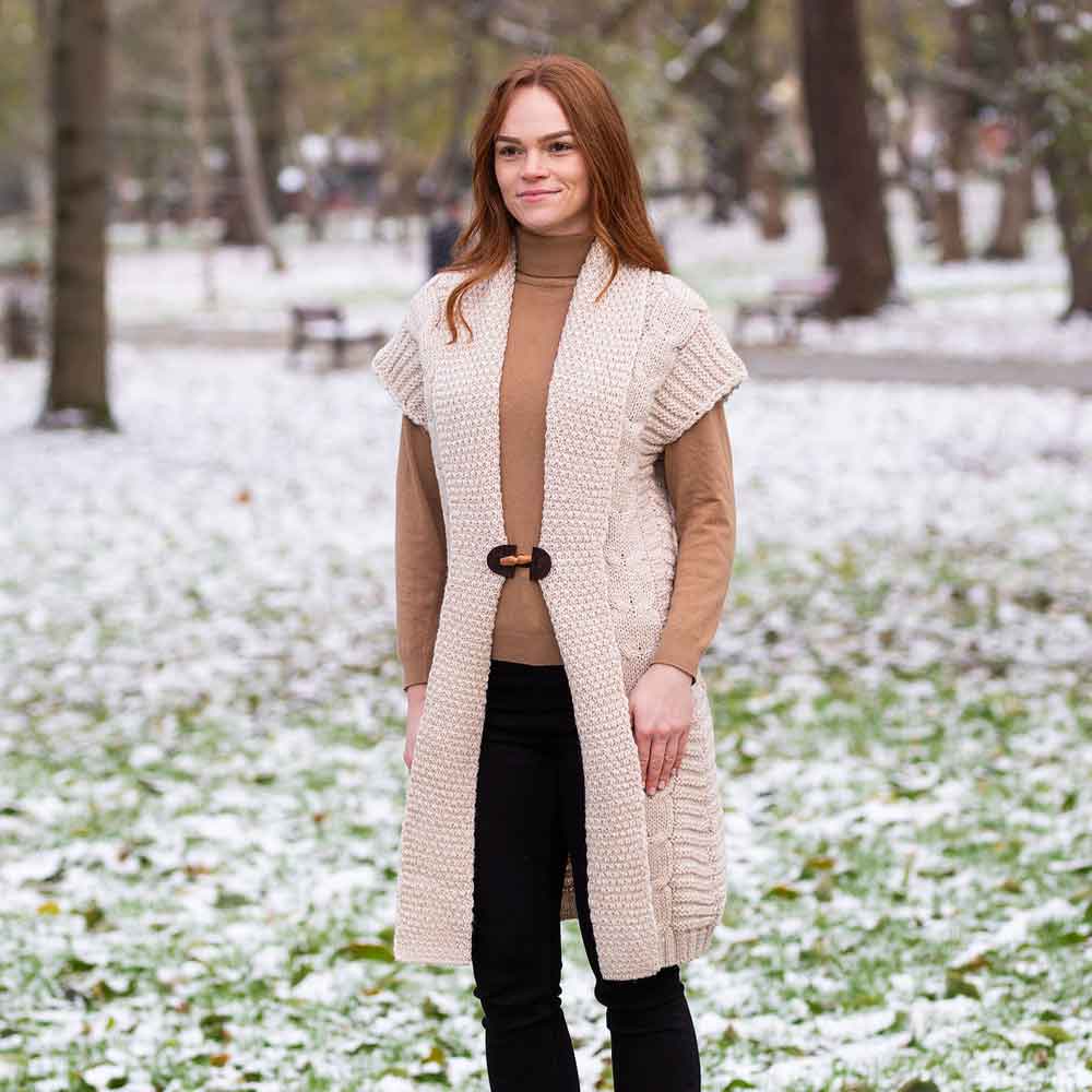 irish cardigan | ladies sleeveless shawl collar cardigan