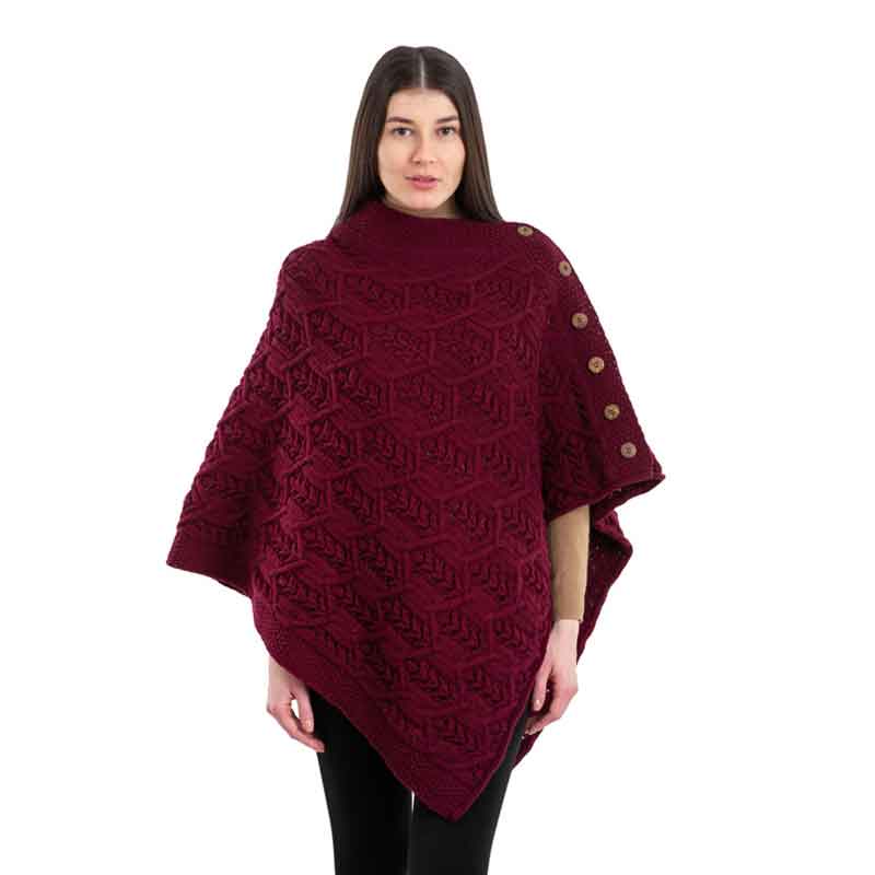 irish shawl | ladies aran knit leaf button poncho