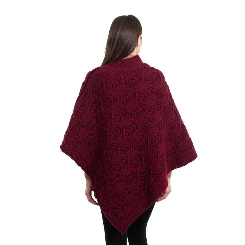 irish shawl | ladies aran knit leaf button poncho