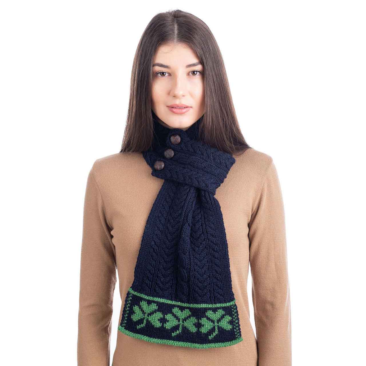 irish scarf | merino aran knit shamrock loop ladies scarf