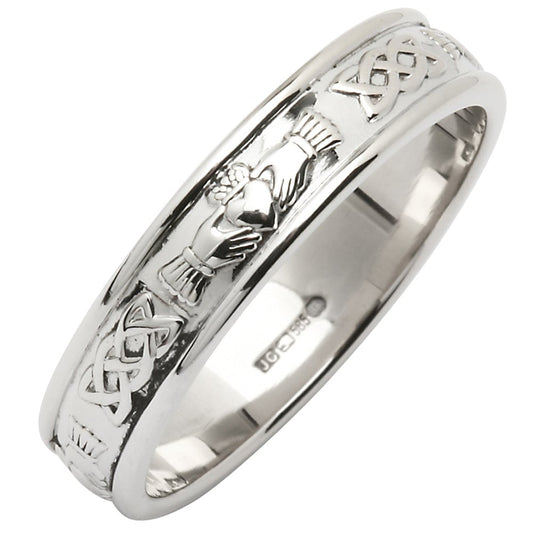 Irish Wedding Ring - Men's Narrow Sterling Silver Corrib Claddagh Wedding Band