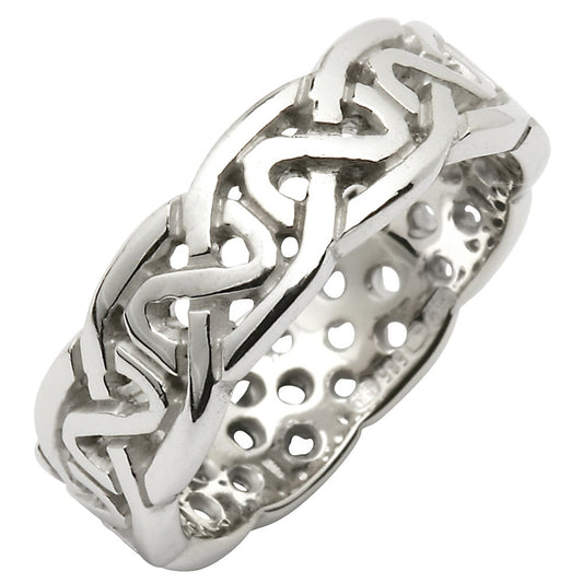 Irish Wedding Ring - Celtic Knot Pierced Sheelin Mens Wedding Band