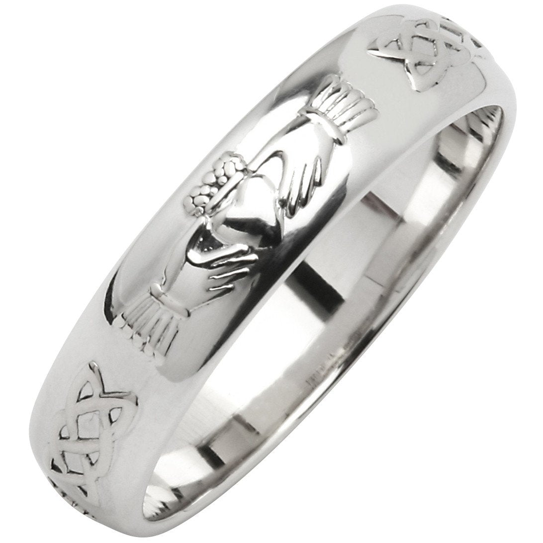 irish wedding ring - ladies narrow sterling silver claddagh celtic knot corrib wedding band - comfort fit