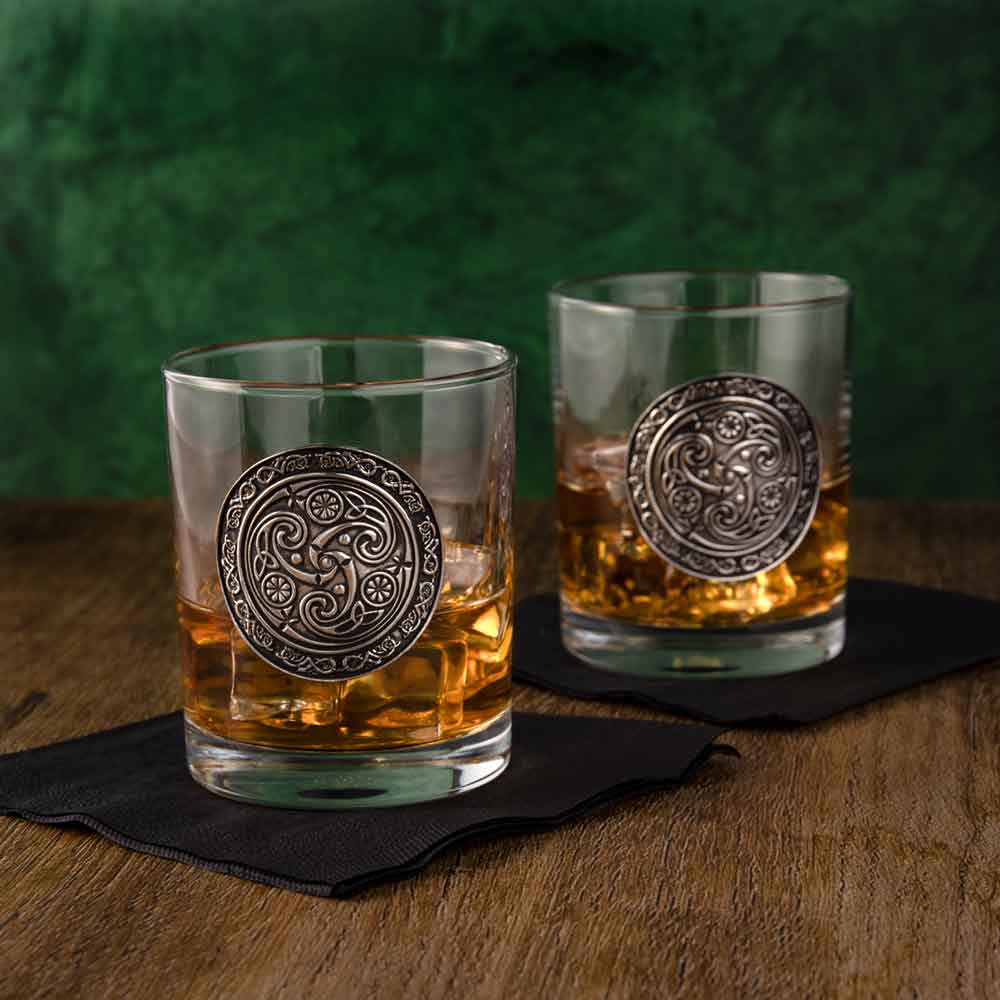 irish pewter celtic whiskey glasses - set of 2