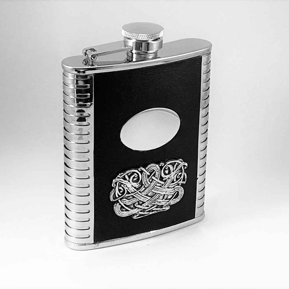 irish whiskey stainless steel personalized celtic leather bound flask
