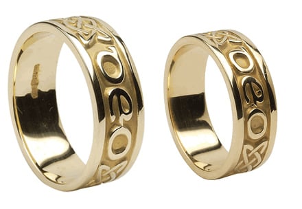 irish rings - yellow gold gra go deo "love forever" wedding band set