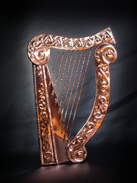 large copper celtic harp wall plaque