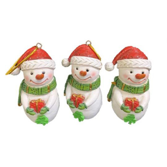 Irish Christmas | Shamrock Snowman Ornament Set of 3