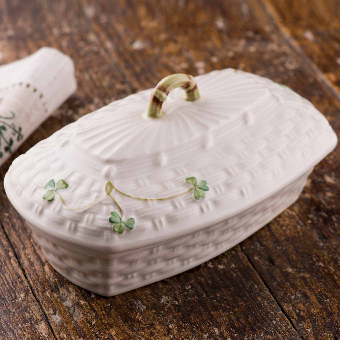 belleek pottery | shamrock butter dish