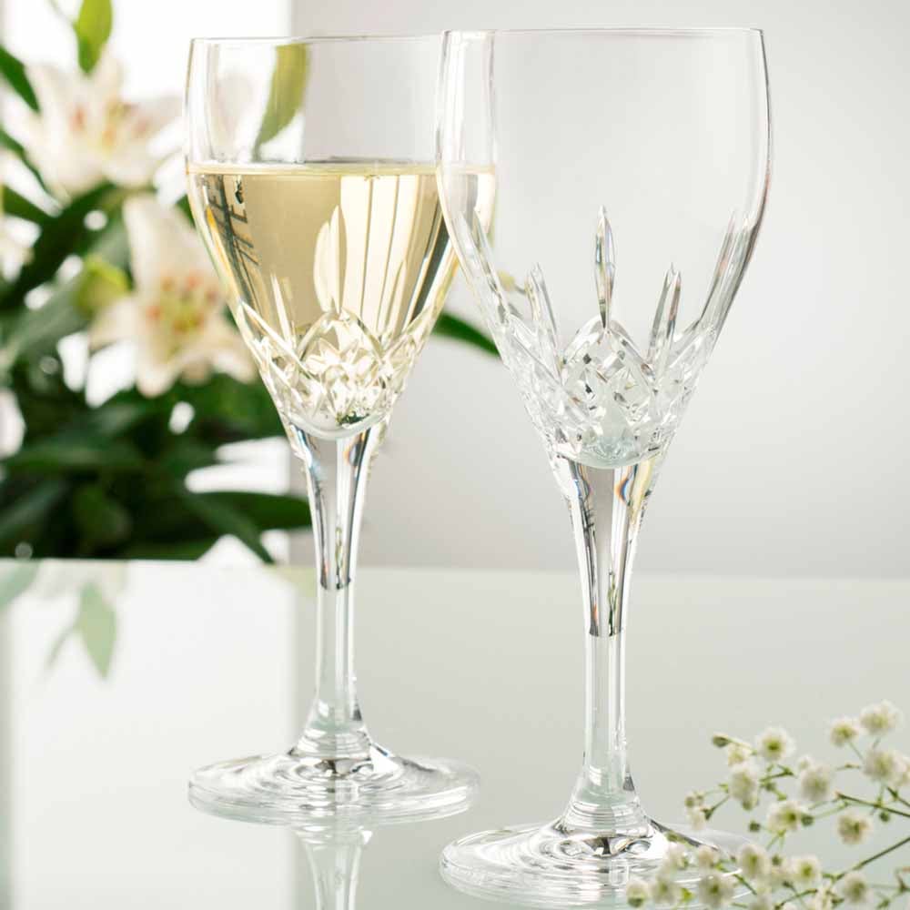 galway crystal longford white wine glass pair