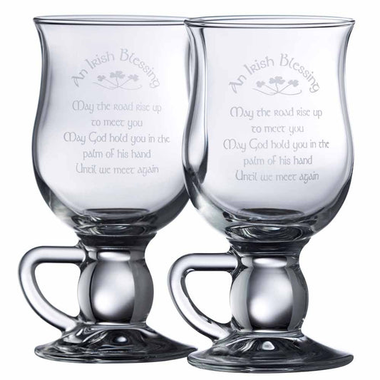 Galway Crystal Irish Blessing Latte Glass Mug Pair
