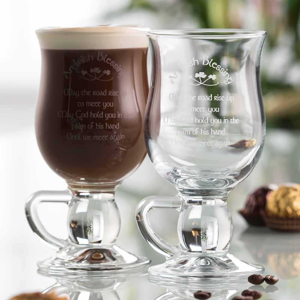 galway crystal irish blessing latte glass mug pair
