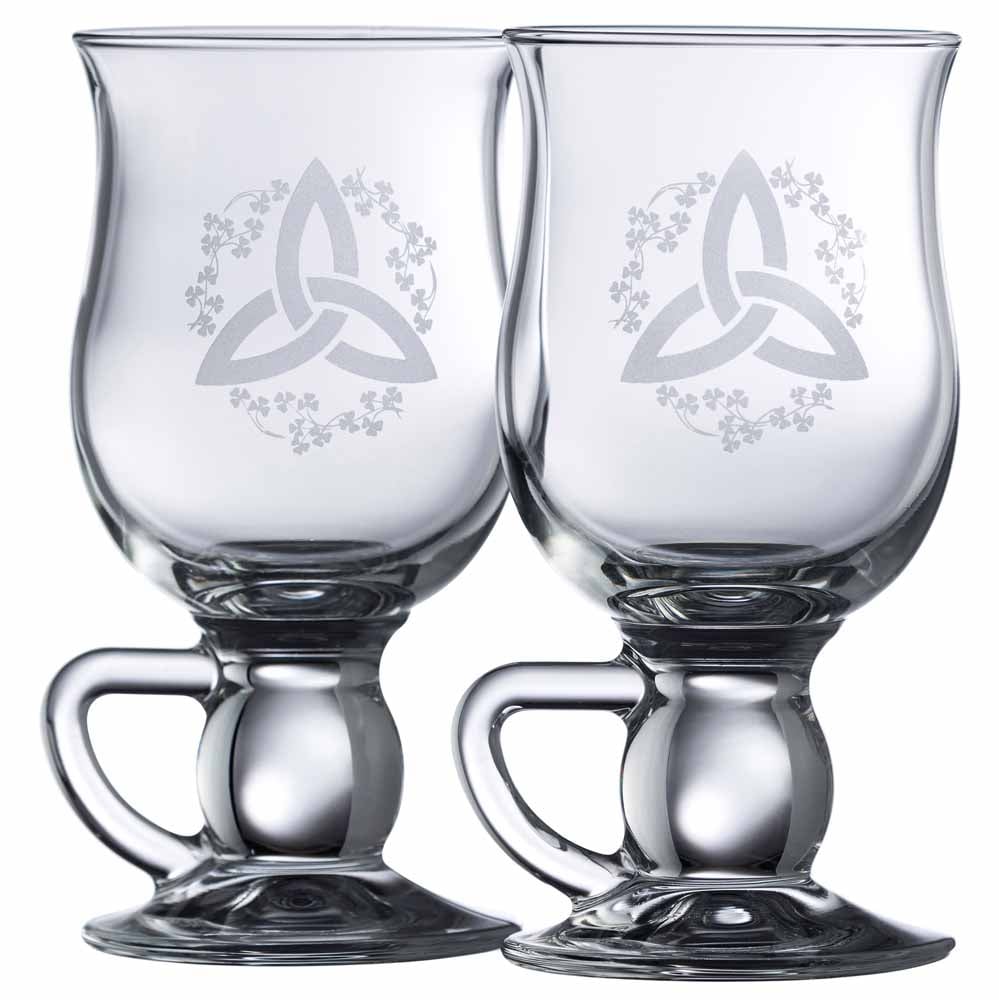 galway crystal shamrock & trinity knot latte glass mug pair