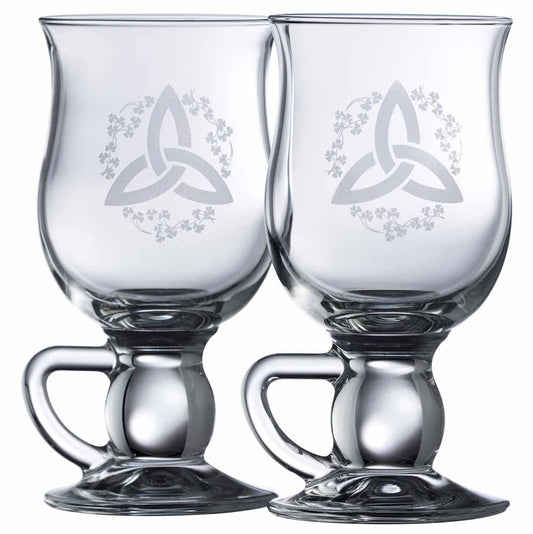 Galway Crystal Shamrock & Trinity Knot Latte Glass Mug Pair