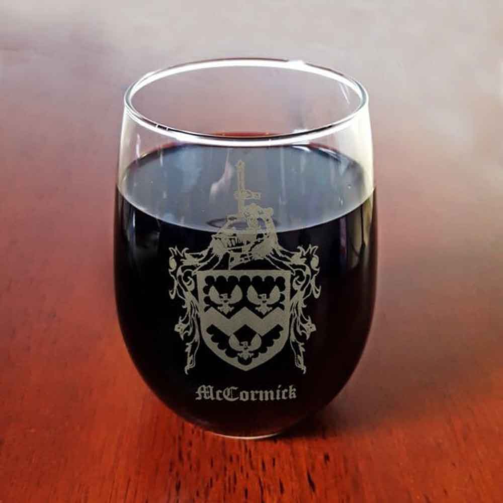 irish coat of arms | personalized family crest stemless wine glass