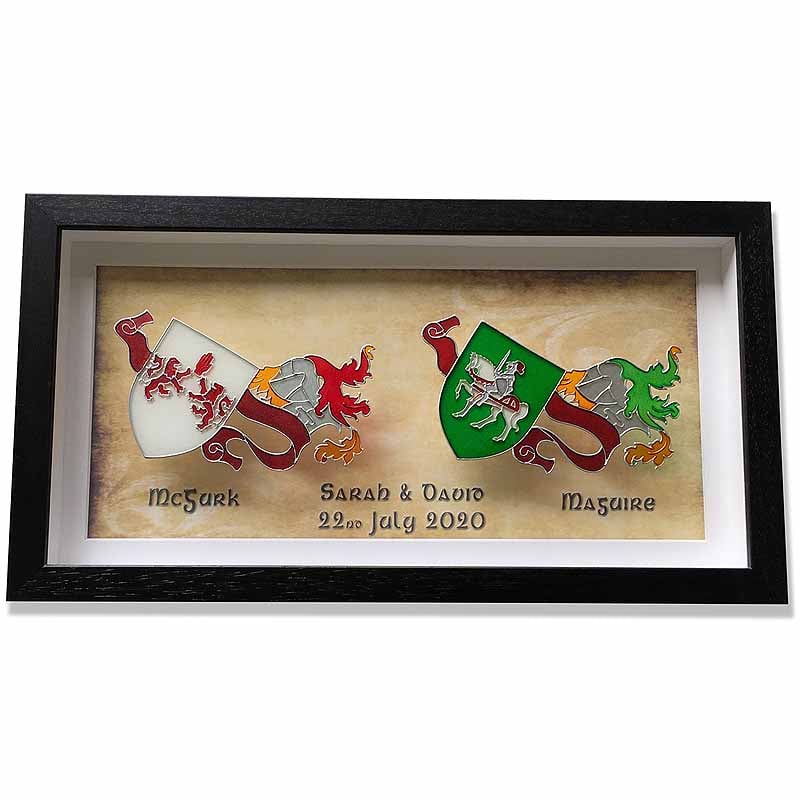 irish coat of arms hand painted double heraldic box frame