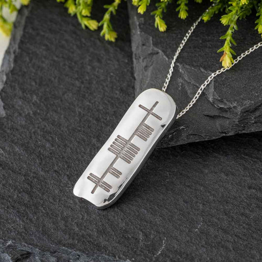 Irish Necklace - Personalized Solid Silver Ogham Pendant with Chain