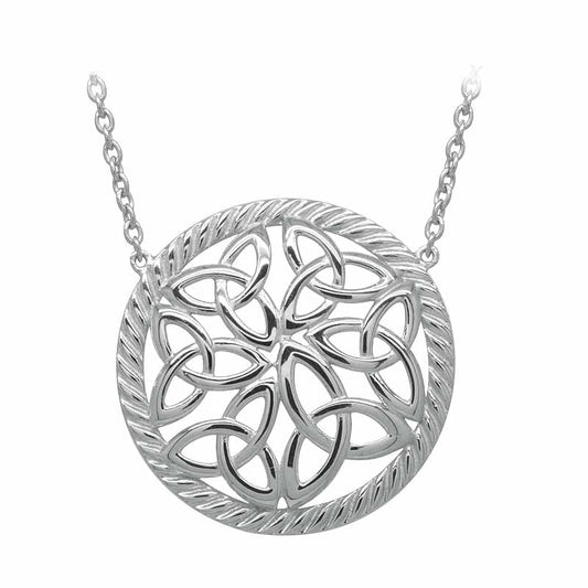 Irish Necklace | Rhodium Plated Sterling Silver Trinity Knot Round Pendant