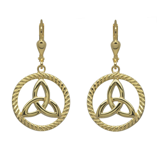 Irish Earrings | Gold Plated Sterling Silver Round Trinity Knot Earrings