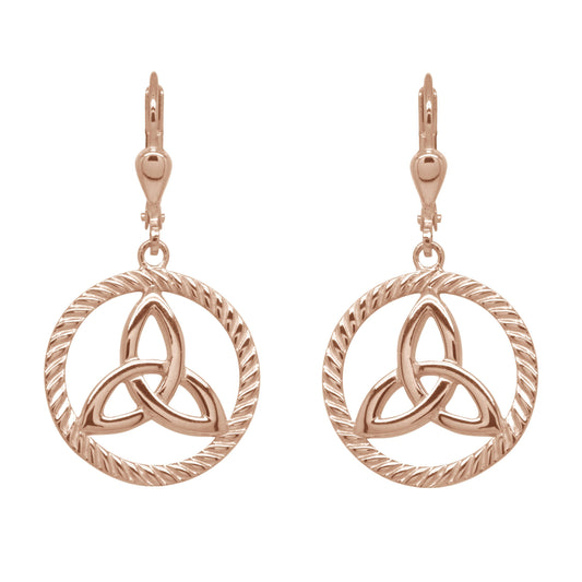 Irish Earrings | Rose Gold Plated Sterling Silver Round Trinity Knot Earrings