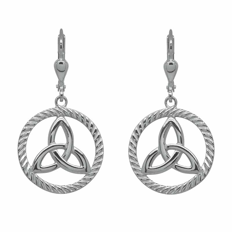 irish earrings | rhodium plated sterling silver round trinity knot earrings