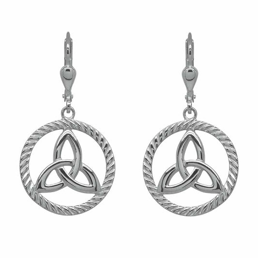 Irish Earrings | Rhodium Plated Sterling Silver Round Trinity Knot Earrings