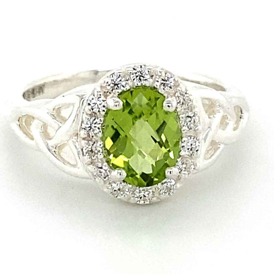 Irish Ring | Celtic Trinity Knot Oval Peridot Crystal Ring