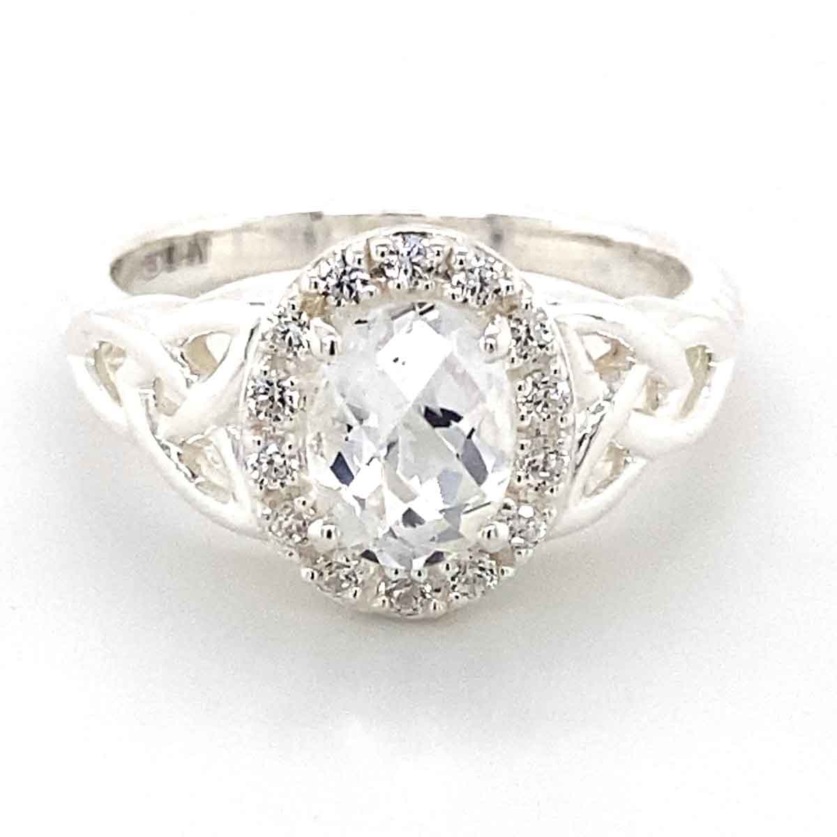 irish ring | celtic trinity knot white topaz crystal ring