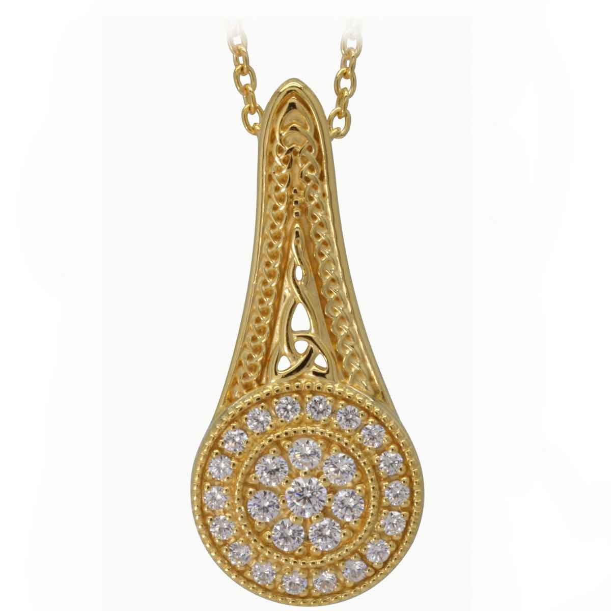 irish necklace | gold plated sterling silver with crystal celtic trinity knot circle pendant with chain
