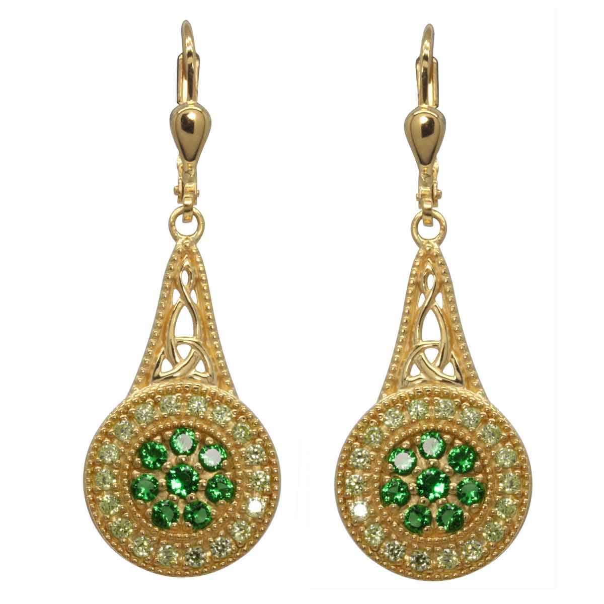 irish earrings | gold plated sterling silver with crystal celtic trinity knot circle drop earrings