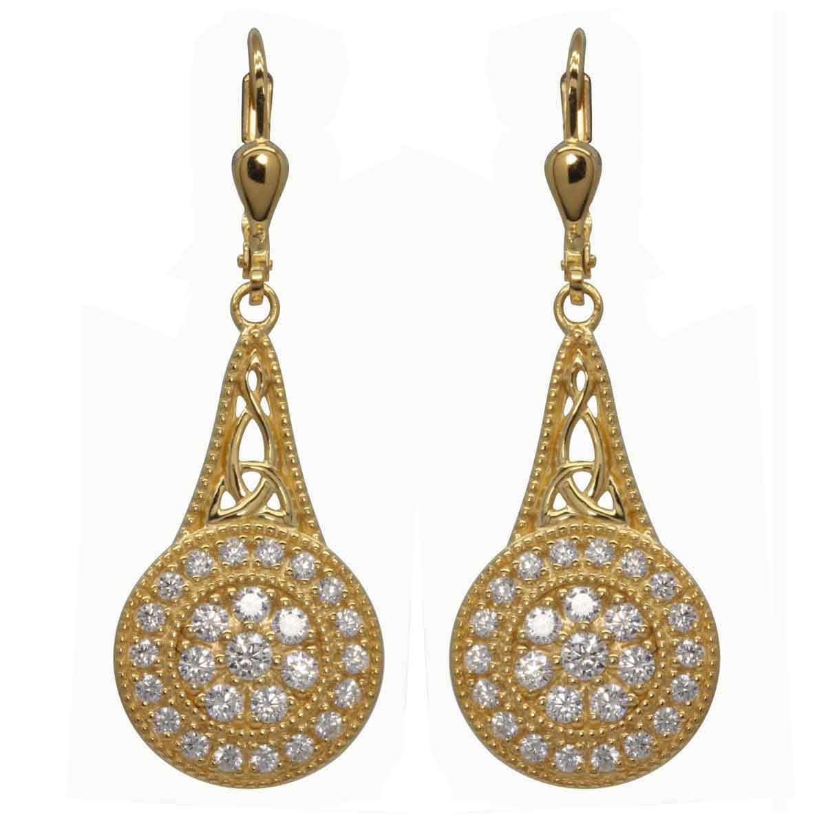 irish earrings | gold plated sterling silver with crystal celtic trinity knot circle drop earrings