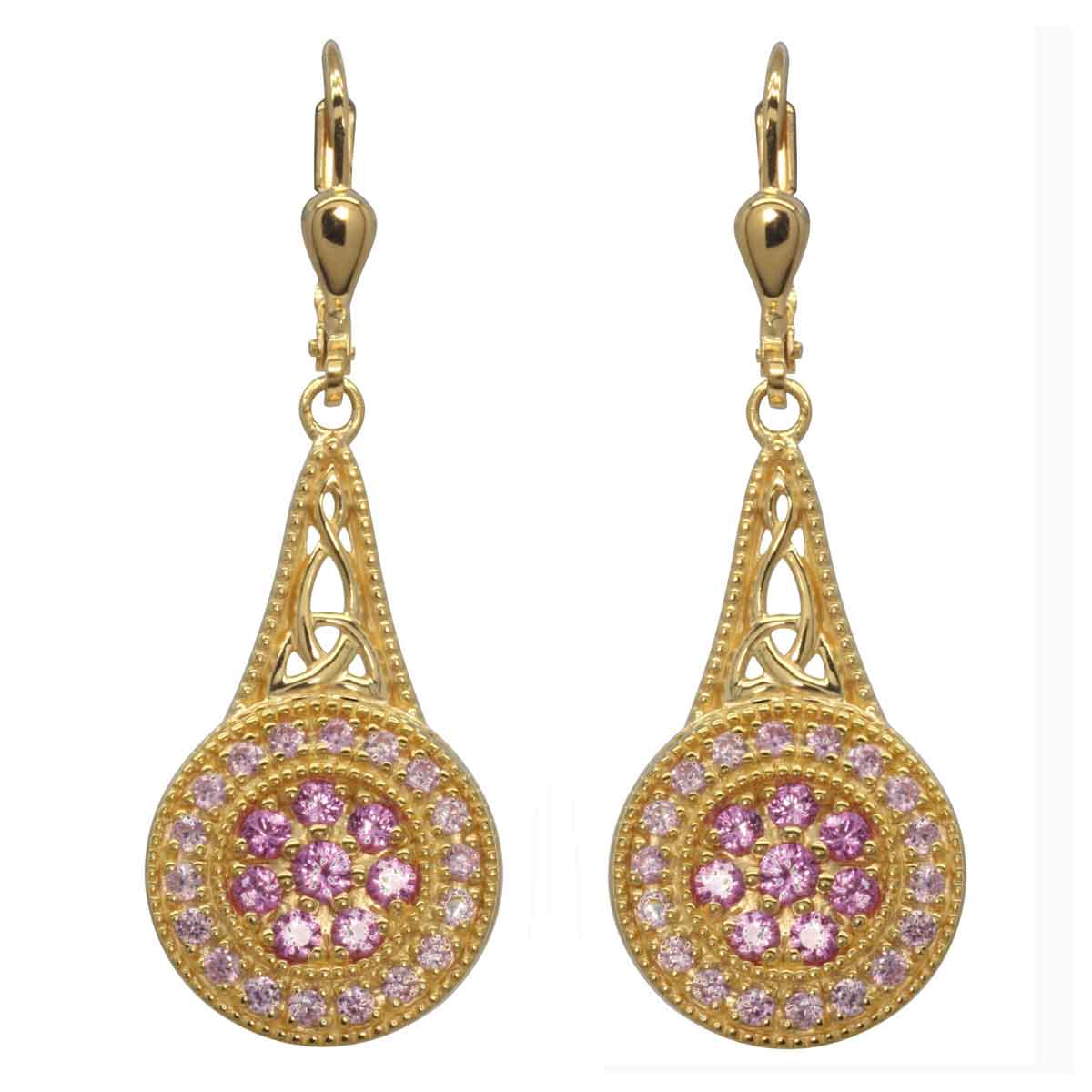 irish earrings | gold plated sterling silver with crystal celtic trinity knot circle drop earrings