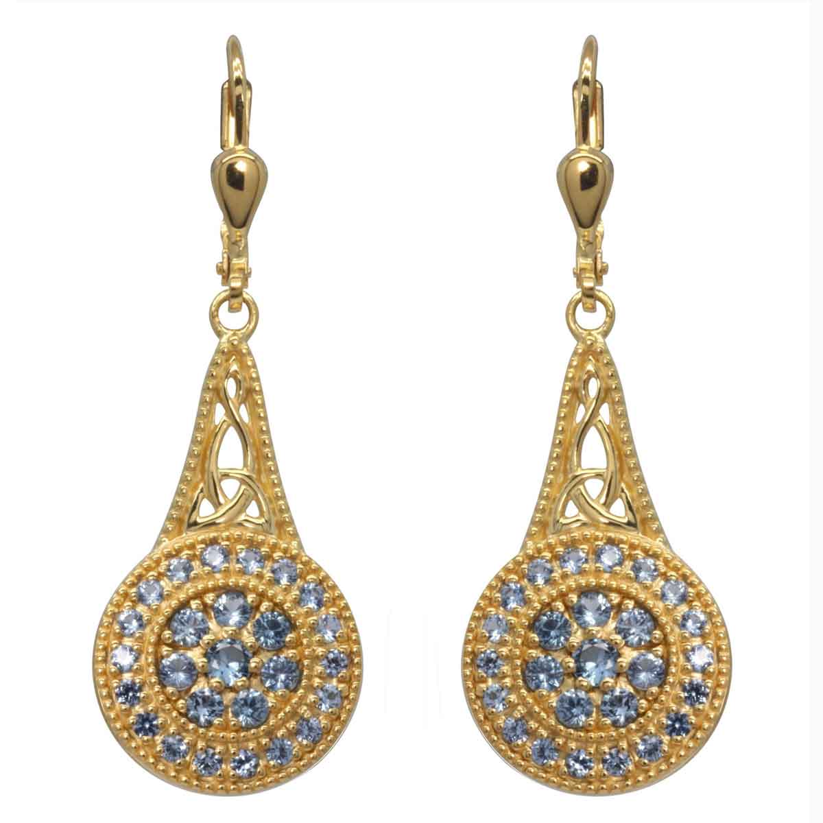 irish earrings | gold plated sterling silver with crystal celtic trinity knot circle drop earrings