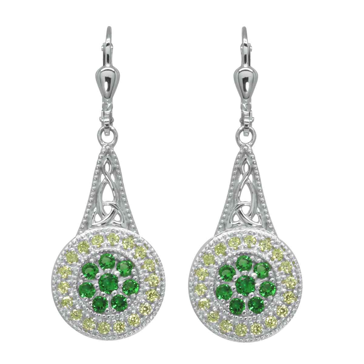 irish earrings | rhodium plated sterling silver with crystal celtic trinity knot circle drop earrings