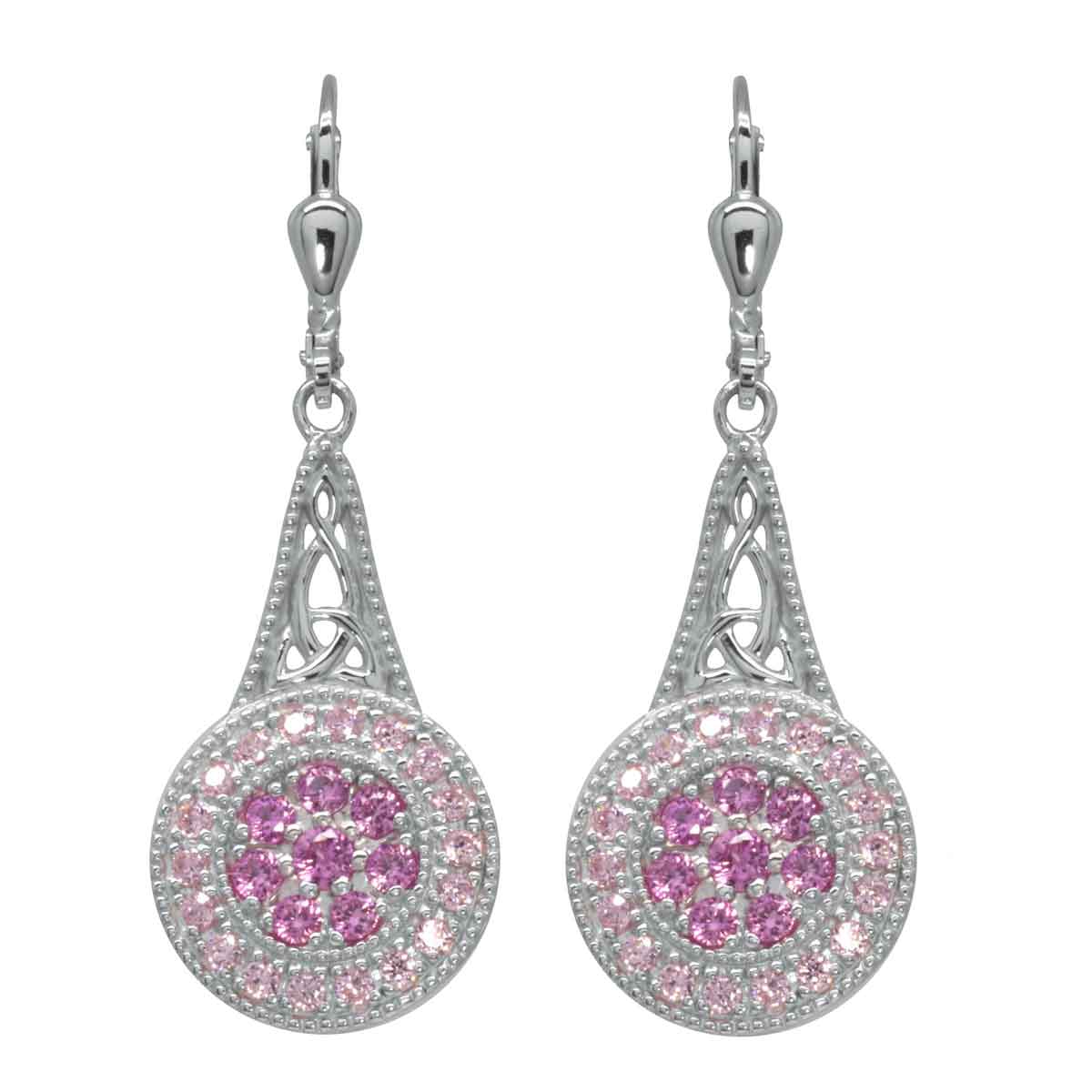 irish earrings | rhodium plated sterling silver with crystal celtic trinity knot circle drop earrings