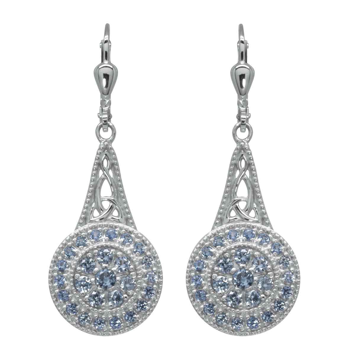 irish earrings | rhodium plated sterling silver with crystal celtic trinity knot circle drop earrings