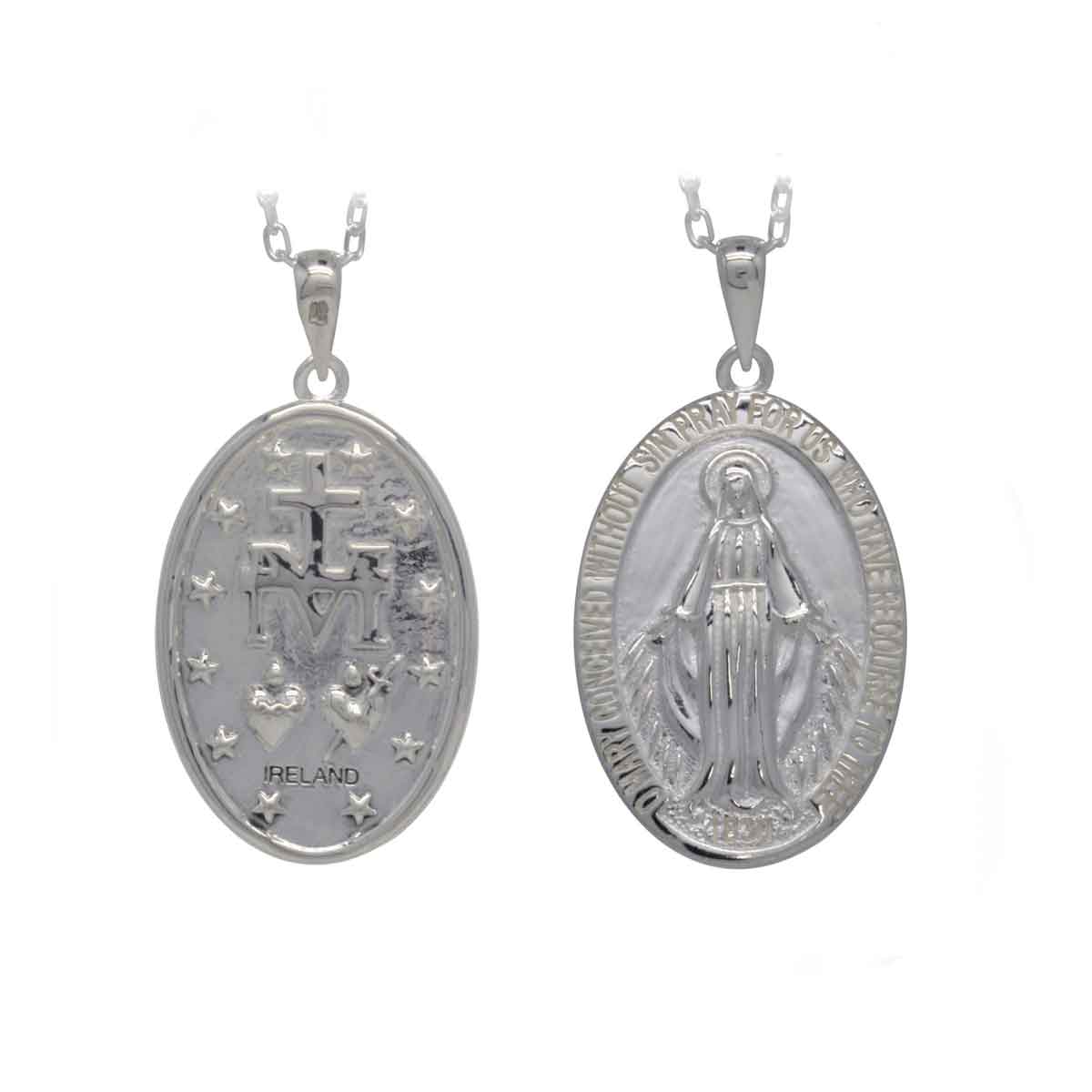 irish necklace | sterling silver miraculous medal pendant with chain - medium