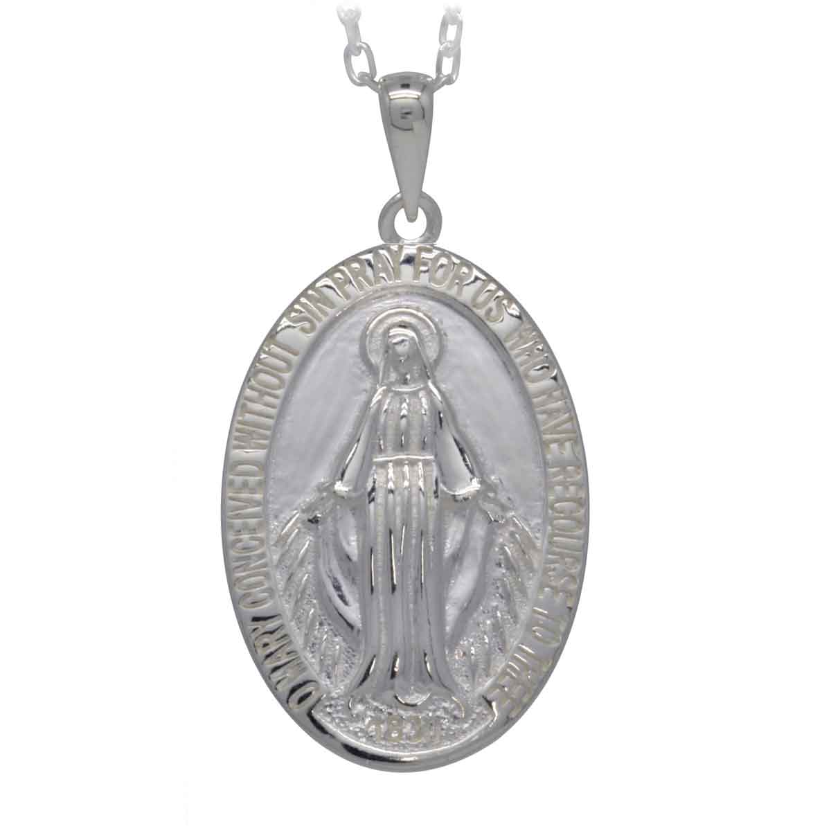 irish necklace| sterling silver miraculous medal pendant with chain - large