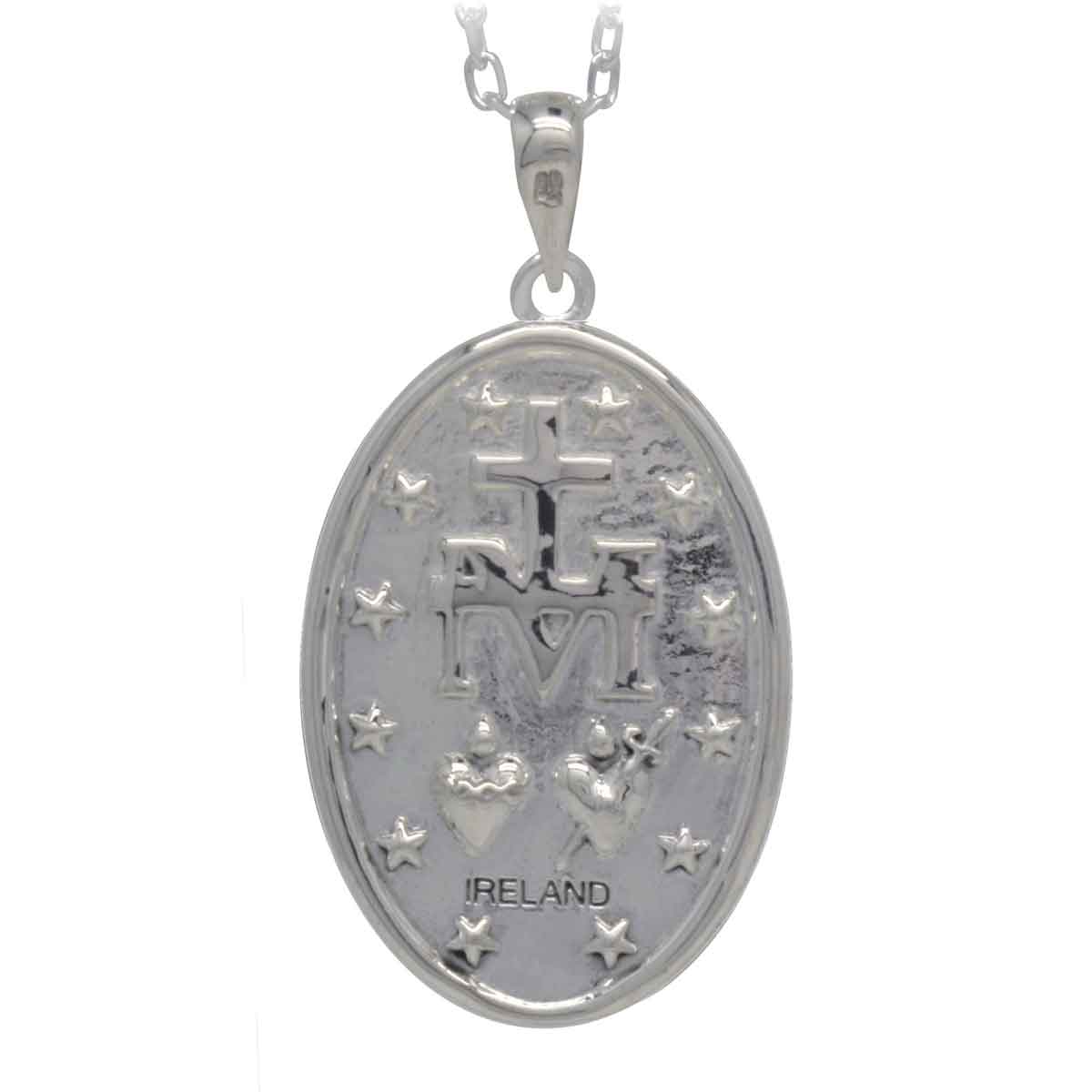 irish necklace| sterling silver miraculous medal pendant with chain - large
