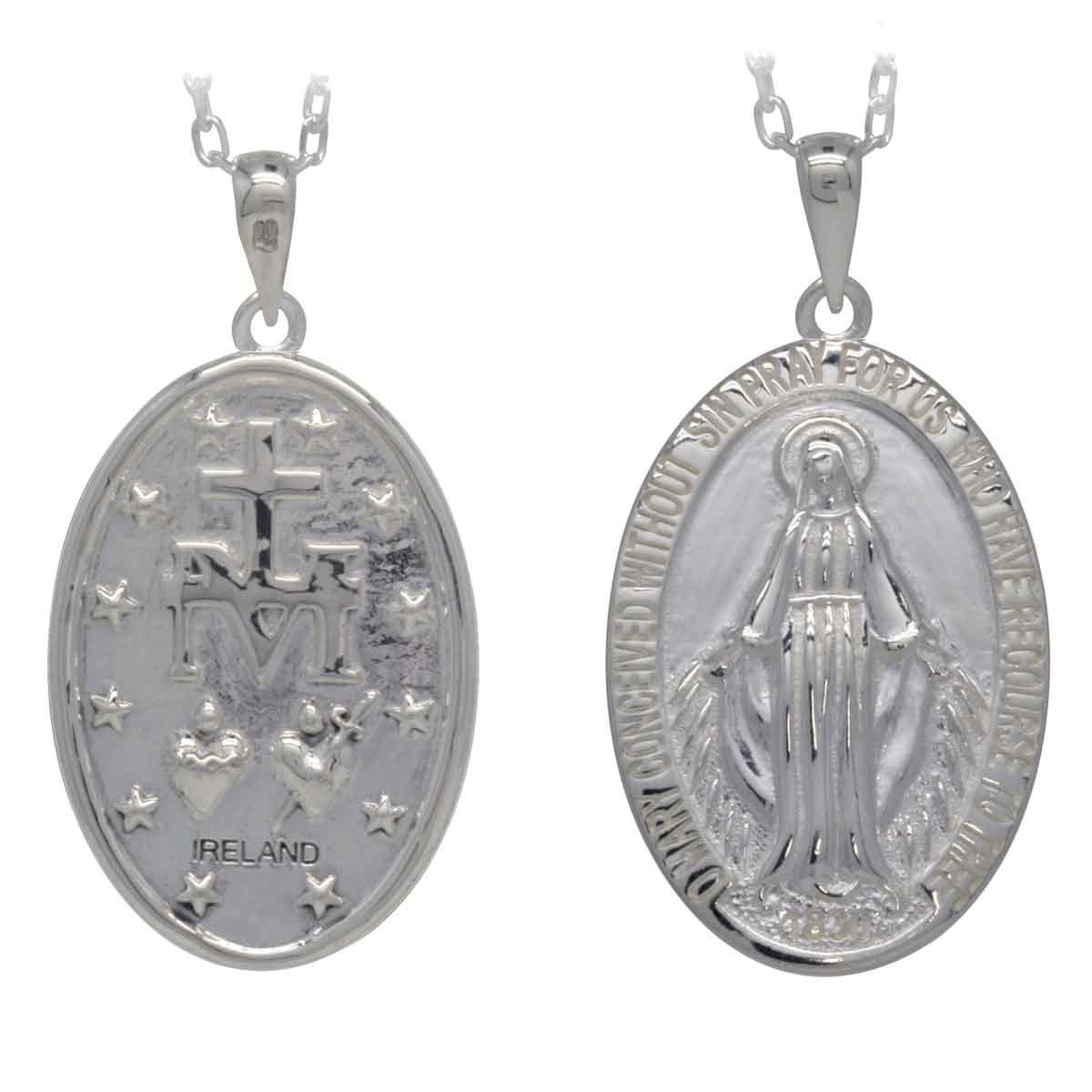 irish necklace| sterling silver miraculous medal pendant with chain - large