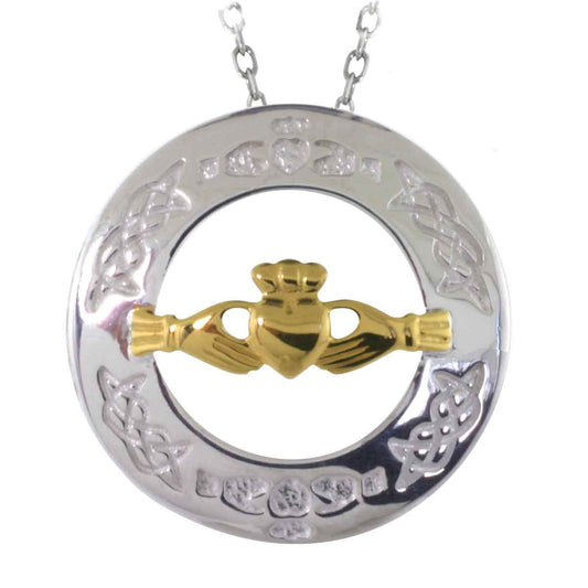Irish Necklace | Sterling Silver 18k Gold Plated Claddagh Pendant with Chain