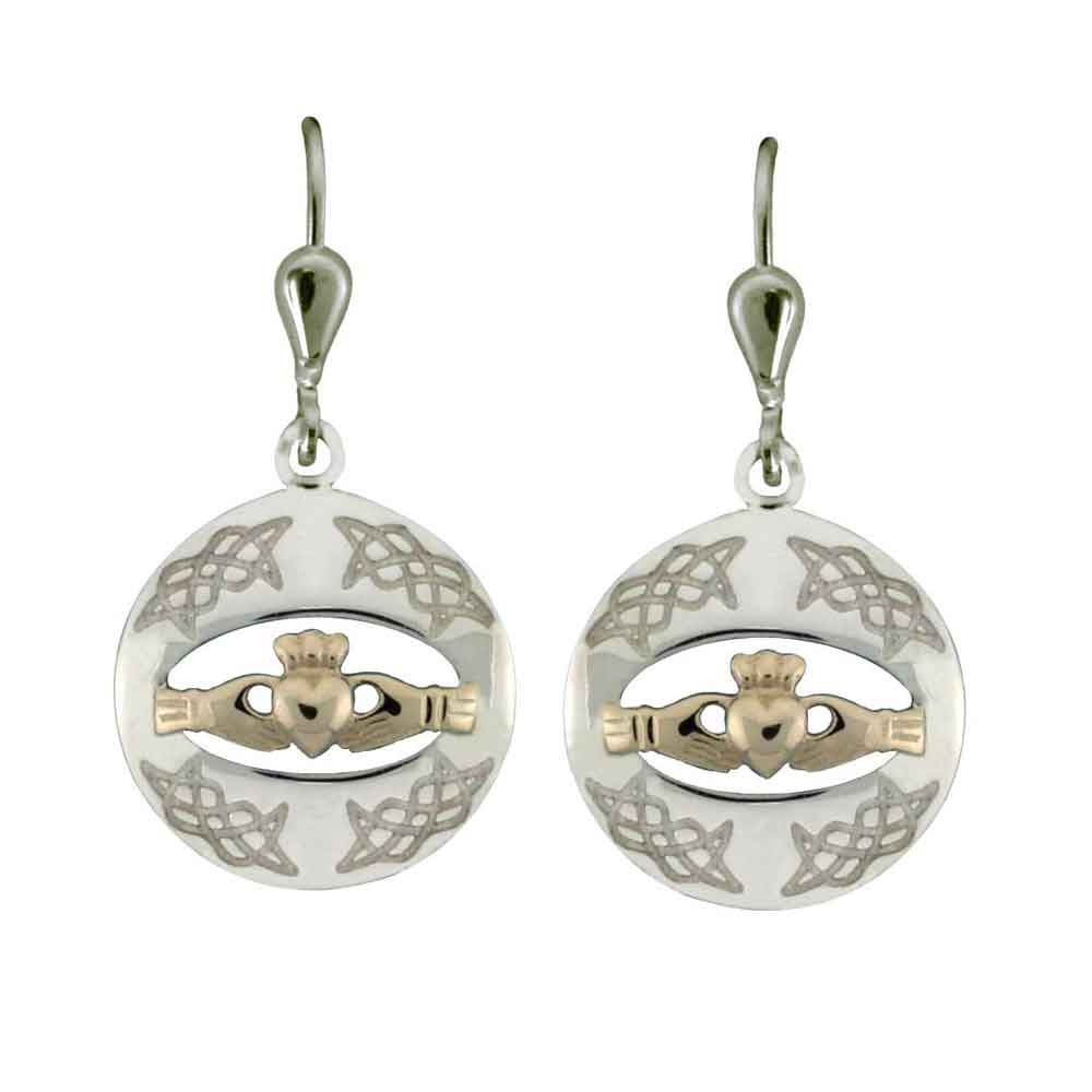 irish earrings | sterling silver 18k gold plated claddagh drop earrings